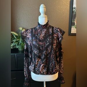 Karen Millen Black and Brown Paisley Blouse
